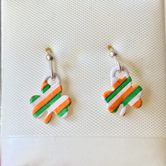 Irish Flag Shamrock Earrings Enamel Green Orange St Patricks Day Celtic Clover - Picture 2 of 7